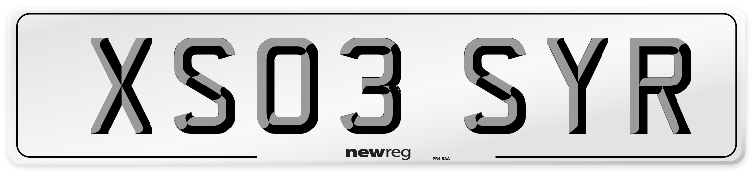 XS03 SYR Number Plate from New Reg